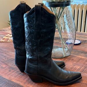 Old West Black Embossed Heeled Boots